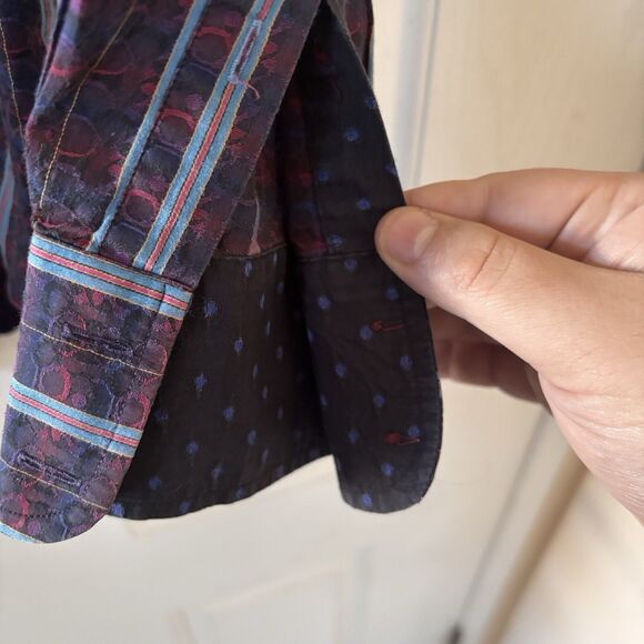 Robert Graham Men Dress Shirt Sized Med Purple Striped Flip Cuff Preppy Designer - Picture 7 of 16